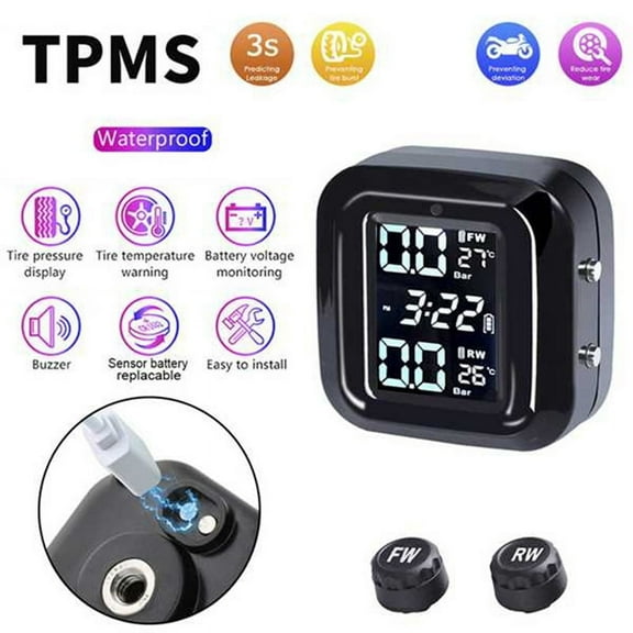 Motorcycle External Tire Pressure Sensors Solar Power TPMS Tire Pressure Monitoring System Tire Alarm Digital Display