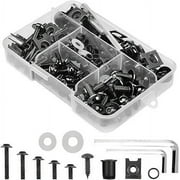 Motorcycle Fairing Bolt Kit, 177pcs M5 M6 Motorcycle Windscreen Screws, Aluminum Fasteners Fairing Bolts Nut Clips Kit, Mounting Kits Washers Nuts Screws Assortment for Sport Bikes
