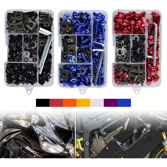 Motorcycle Fairing Bolt Kit, 177pcs M5 M6 Motorcycle Windscreen Screws Colorful Fasteners Fairing Bolts Nut Clips Kit for Kawasak Suzuki Honda Ducati Yamaha BMW GSXR Motorcycle (Red)