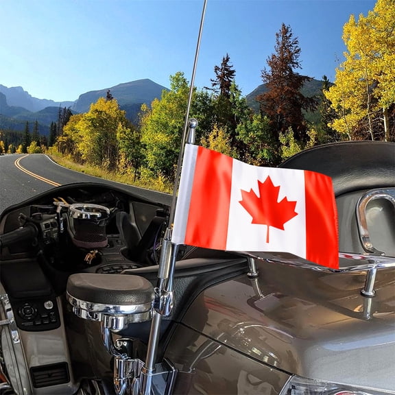 Motorcycle Flag Pole Mount & 5.5'' x 9'' Canada Flag Fits Stock Antenna or Over Approximately 0.6" Diameter Tube Compatible with GL1800 2001-2017 Models