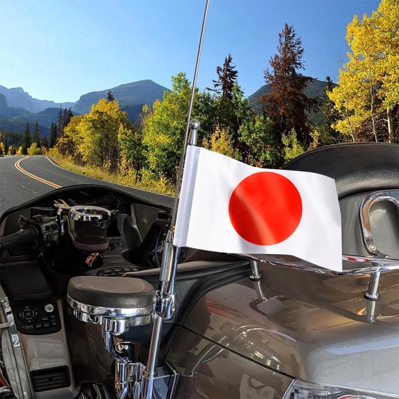 Motorcycle Flag Pole Mount & 5.5'' x 9'' Japan Flag Fits Stock Antenna or Over Approximately 0.6" Diameter Tube Compatible with GL1800 2001-2017 Models