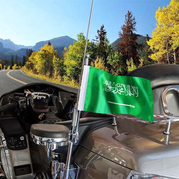 Motorcycle Flag Pole Mount & 5.5'' x 9'' Saudi Arabia Flag Fits Stock Antenna or Over Approximately 0.6" Diameter Tube Compatible with GL1800 2001-2017 Models