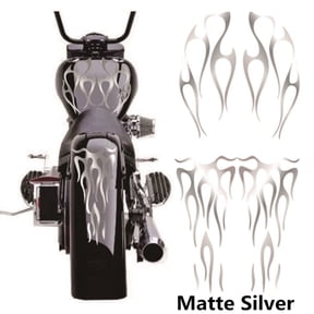 Motorcycle Flame Sticker for Gas Tank & Fender Decals Vinyl Matte silver