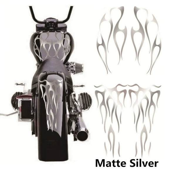 Motorcycle Flame Sticker for Gas Tank & Fender Decals Vinyl Matte silver