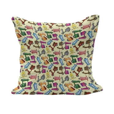 Motorcycle Fluffy Throw Pillow Cushion Cover, Colorful Motorcycles Pattern with Toys Fun Style Art, Decorative Square Accent Pillow Case, 16" x 16", Blue Yellow, by Ambesonne