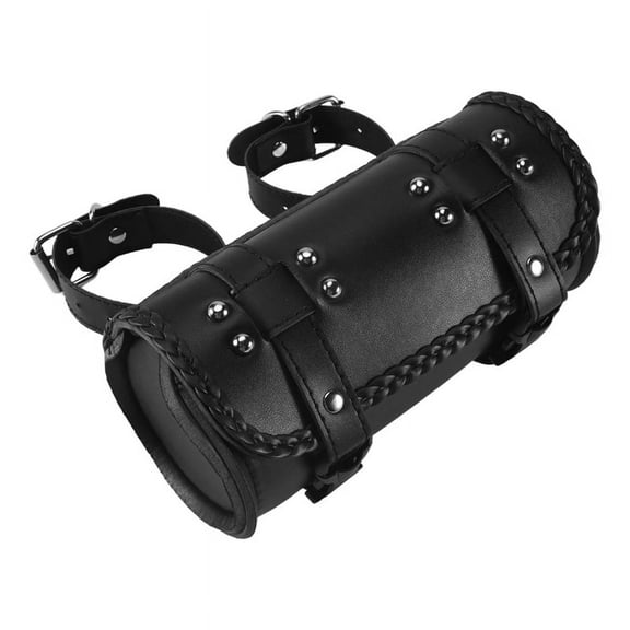 Motorcycle Fork Bag PU Leather Bicycle Handlebar Tool Pouch Sissy Bar Roll Storage Saddle Bag, Universal