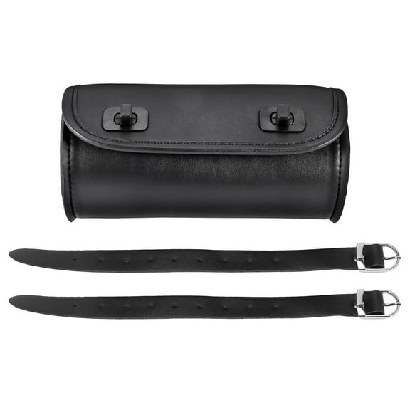 Fork Bag PU Leather Handlebar Tool Pouch Sissy Bar Roll Storage Bag Saddle Bag with 2 Straps, Universal