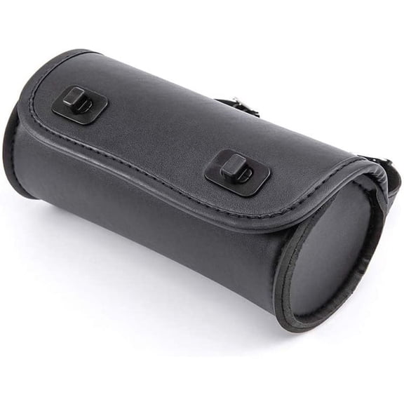 Motorcycle Fork Bag PU Leather Handlebar Tool Pouch Sissy Bar Roll Storage Saddle with 2 Straps, Universal