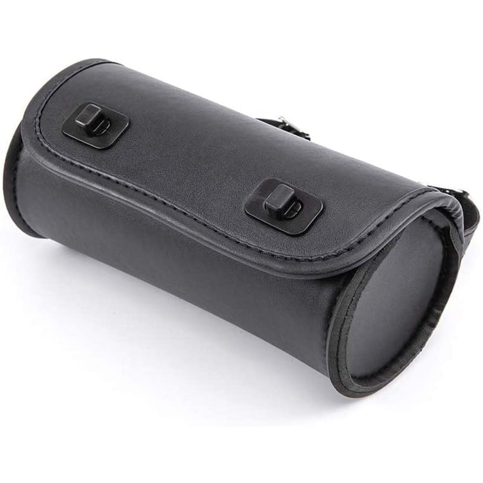 Motorcycle Fork Bag PU Leather Handlebar Tool Pouch Sissy Bar Roll Storage Saddle with 2 Straps, Universal