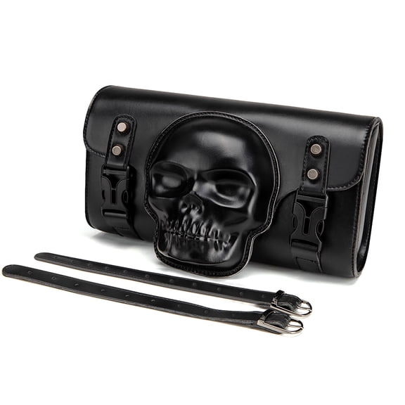 Motorcycle Front Bag Motorbike Tool Bag Tool Bag Saddlebag Skull Pattern PU Front Fork Handlebar Bag