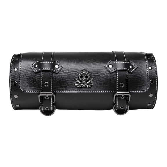 Motorcycle Front Bag Motorbike Tool Bag Tool Roll Bag Saddlebag Skull Pattern PU Front Fork Handlebar Bag