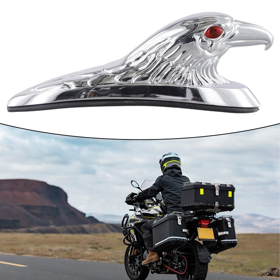 For Motorcycle Front Fender Decoration for Eagle Head Statue ABS For Resistant All Weather Accessory Red Eye Black Silver Quick Easy Install Chopper Cruiser Styling Custom(Silver)