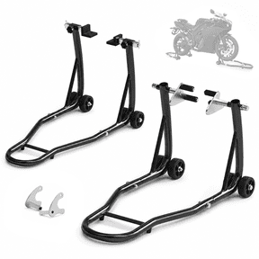 Motorcycle Front and Rear Stand Combo, 850 lb Adjustable Steel Paddock