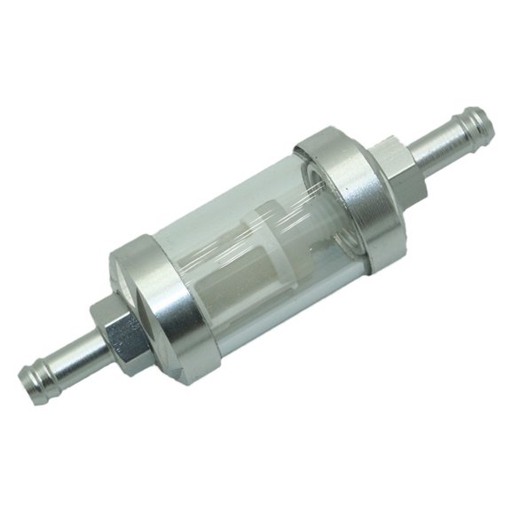 Motorcycle Fuel Filter with Transparent Glass Shell and Aluminum Alloy Joint, Easy to Install and Clean, For Most Motorcycles, White
