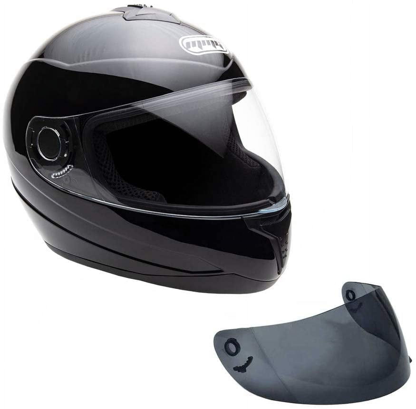 Motorcycle Full Face Helmet DOT - Gloss Finish Black MEDIUM + Spare Shield (Model 26)
