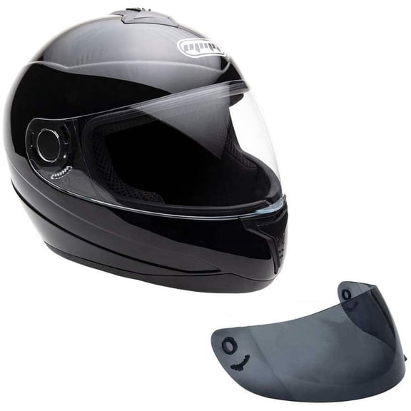 Motorcycle Full Face Helmet DOT - Gloss Finish Black MEDIUM + Spare Shield (Model 26)