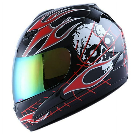 WOW Motorcycle Adult Full Face Helmet HJMCLS Red Flame White Skull Black