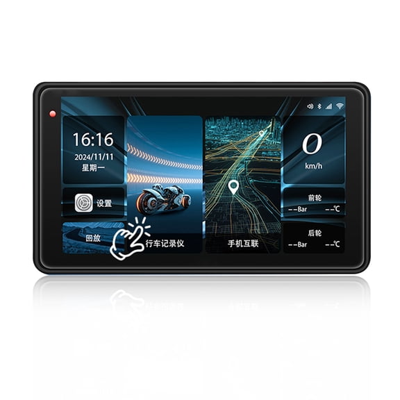 Motorcycle GPS Nav 5in IP68, 1080P Dash Cam F&R, BT/WiFi/TPMS