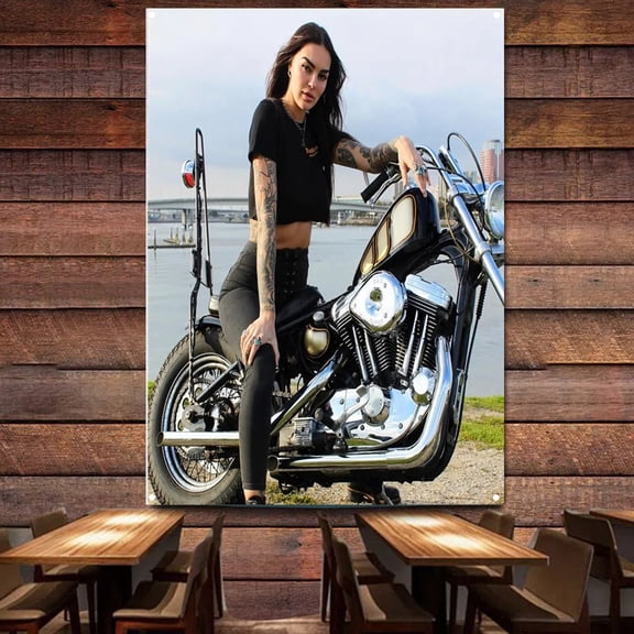 Motorcycle Garage Retro Banner Flag Hot Rod Decoration Sexy High Heels Babes Poster Vintage Sign Motor Car Man Cave Pub Club Bar,38X57 inches