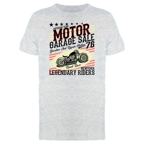 Motorcycle Garage Sale Graphic Tee Men's -Image by Shutterstock