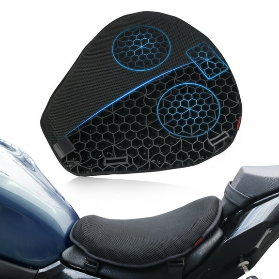 Motorcycle Gel Seat Cushion with Cover Large Structure Shock Absorption & Breathable for Long Rides