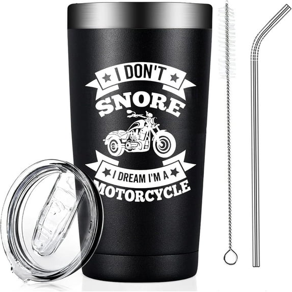 Motorcycle Gifts I Don''t Snore I Dream I''m A Motorcycle Tumblers with Lids and Straws 20 OZ, Stainless Steel Travel Tumbler Cups for Man Grandpa Dad Motorbike Lover Biker Rider