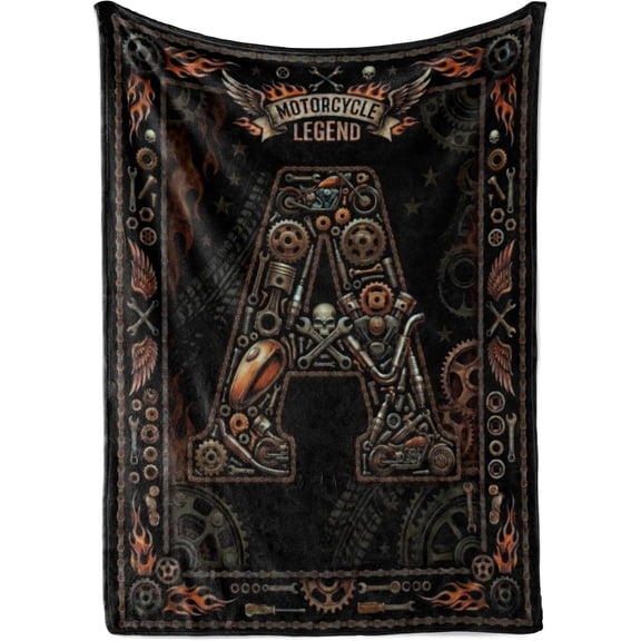 Motorcycle Gifts, Initial Throw Blanket for Motorbike Lover Biker Rider for Father's Day, Christmas, Birthday - Letter A