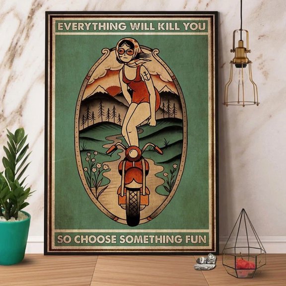 Motorcycle Girl Choose Something Fun Paper Poster Wall Art Home Decor Office Wall Art
