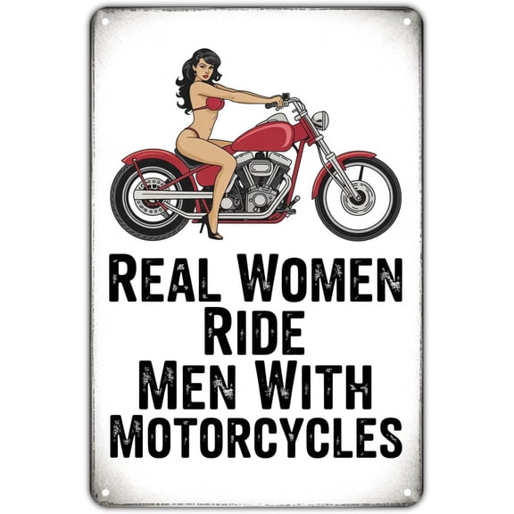 Motorcycle Girl Pinup tin sign Vintage Biker Girl Metal Sign Real Women Ride Men with Motorcycles Artwork for Garden & Yard Bar Porch Garage Home Bedroom Kitchen Decor Gift 8 x 12 easy to hang