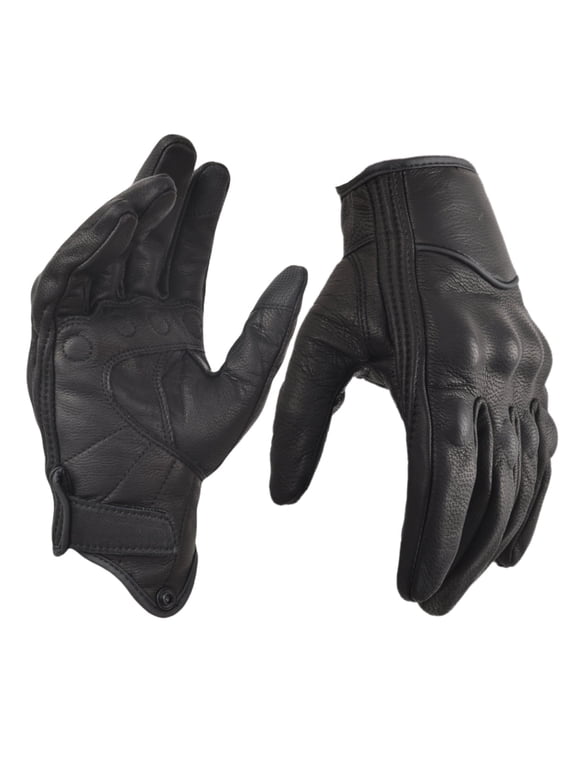 Black Leather Motorcycle Gloves for Men Touchscreen Full Finger Gloves with Padding for Biker Riding Driving Glove