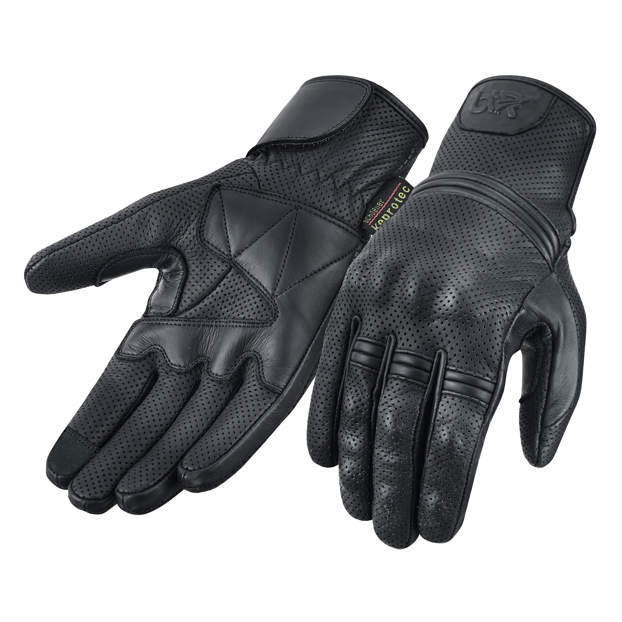 Motorcycle Gloves Touch Screen Perforated Cowhide Dry Drum Aniline Leather Knuckle Protection Motocross Gloves Black-M