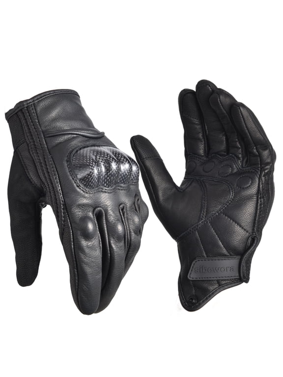 Motorcycle Gloves for Men Hard Knuckle Touchscreen Full Finger Leather Gloves Protection Riding Driving Biker Glove Black