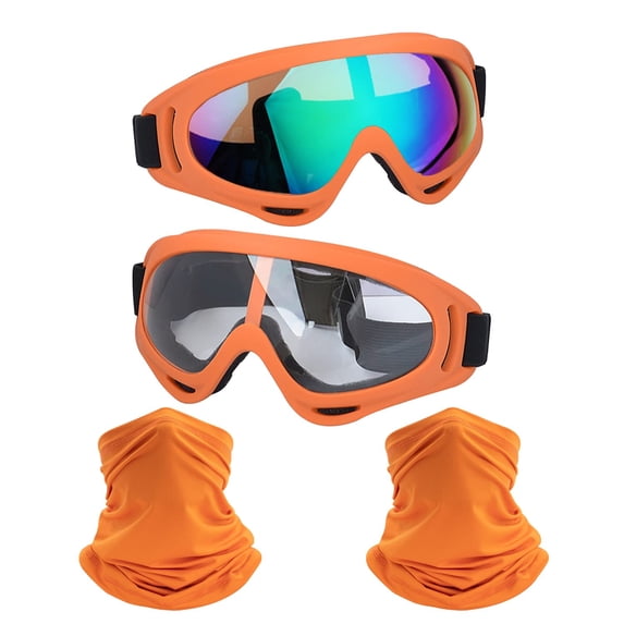 Motorcycle Goggles,2 Pack Dirt Bike ATV Motocross Riding Hiking Protective with 2 Pack Neck Breathable Bandana Mask (Light pink + Black/Colorful) Two squirrels
