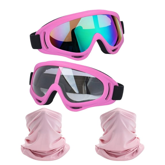 Motorcycle Goggles,2 Pack Dirt Bike ATV Motocross Riding Hiking Protective with 2 Pack Neck Breathable Bandana Mask (Light pink + Black/Colorful) Two squirrels