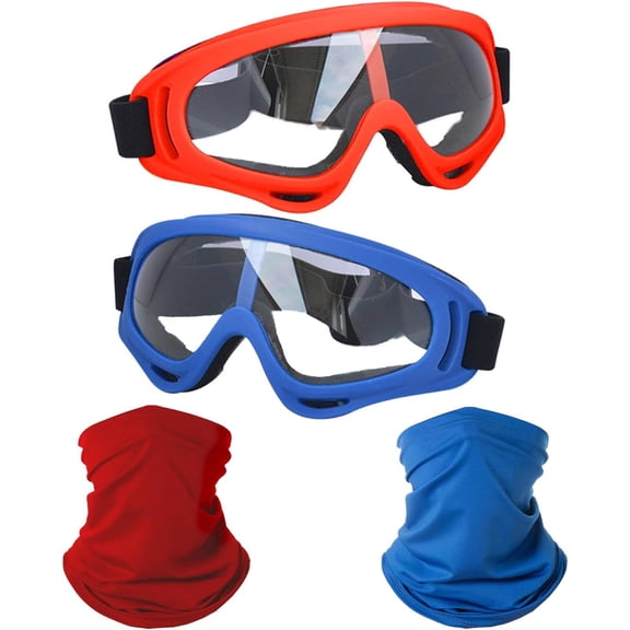 Motorcycle Goggles,2 Pack Dirt Bike ATV Motocross Riding Hiking Protective with 2 Pack Neck Breathable Bandana Mask