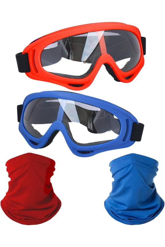 Motorcycle Goggles,2 Pack Dirt Bike ATV Motocross Riding Hiking Protective with 2 Pack Neck Breathable Bandana Mask