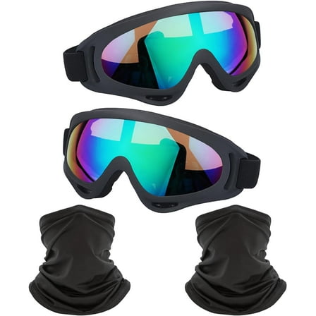 Motorcycle Goggles,2 Pack Dirt Bike ATV Motocross Riding Hiking Protective with 2 Pack Neck Breathable Bandana Mask