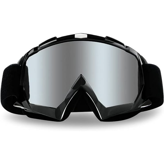 Motorcycle Goggles Dirt Bike ATV Motocross Riding Racing Glasses Windproof Dustproof Scratch Resistant Offroad Goggles( Black Frame+silver Lens )