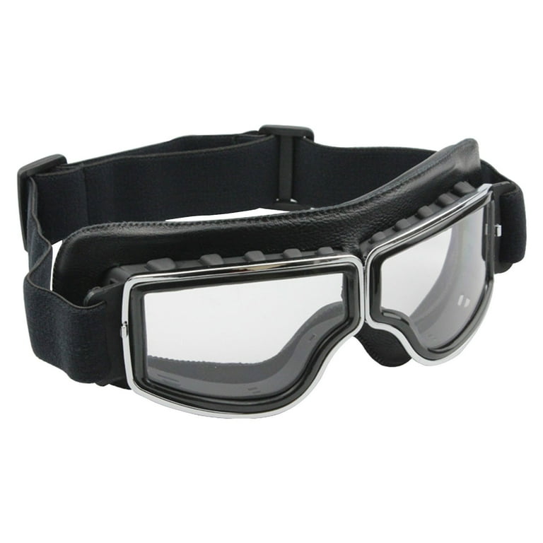 Motorcycle Goggles Fit Over Glasses For Men Vintage Leather Riding Glasses Scooter ATV Off Road Scratchproof Glasses Windproof Anti Fog Black