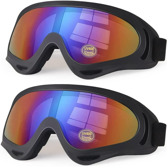 Motorcycle Goggles Kids, 2 Pack Dirt Bike ATV Motocross Goggles Ski Goggles, Off Road Riding Goggles for Child, Anti-UV Dust Airsoft Glasses for Men Women Youth Adult (Color lens)