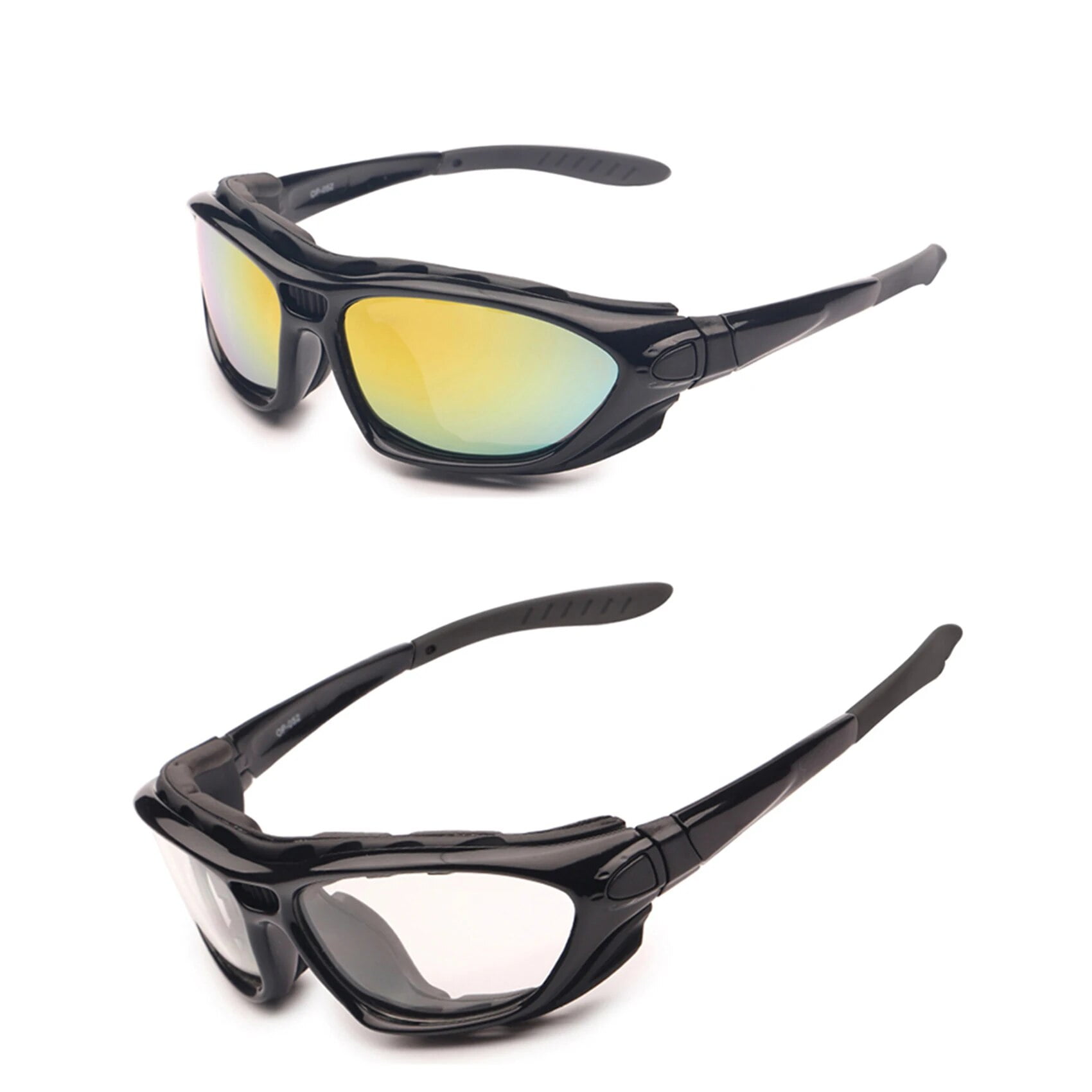 Motorcycle Goggles Multicolored Clear 2 Lens Set Day Night Helmet Sunglasses Interchangeable Temples Strap (Multicolor Clear)