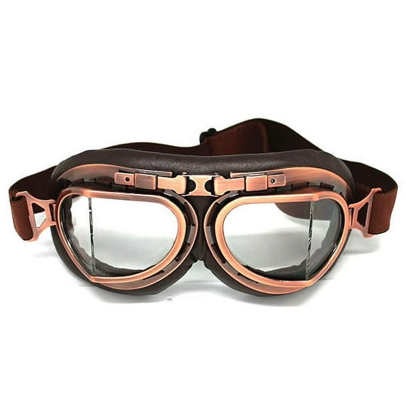Motorcycle Goggles Scooter Mopeds Half Helmet Vintage Vespa Pilot Aviator Style, GK_T008 Bronze Frame Clear Lens