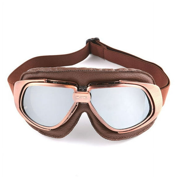 Motorcycle Goggles Scooter Mopeds Half Helmet Vintage Vespa Pilot Aviator Style, GK_T10 Bronze Frame Chrome Lens