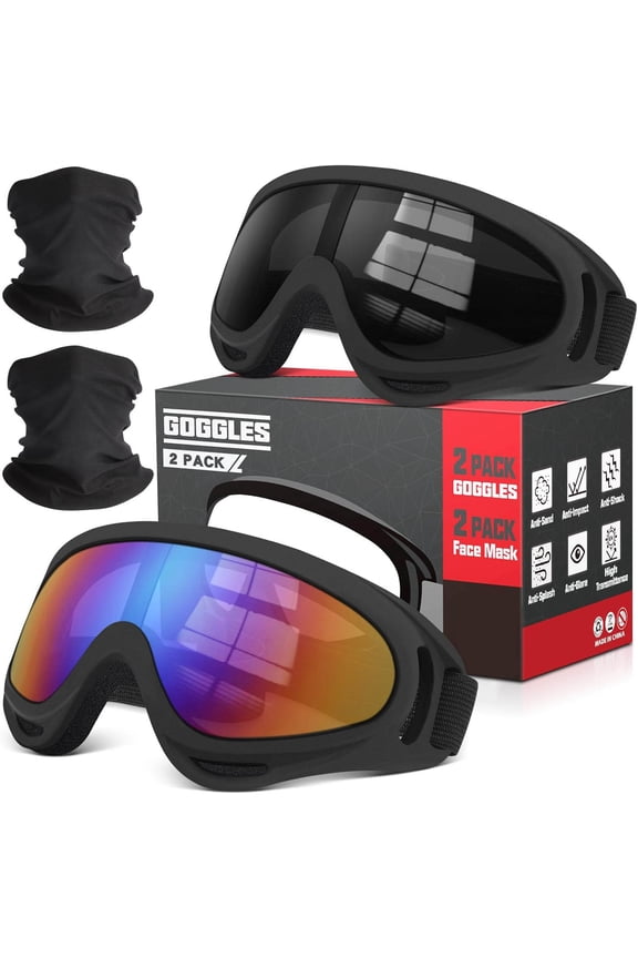 Motorcycle Goggles with Neck Gaiters, UV400 Protection for Dirt Bike Motocross ATV Skiing