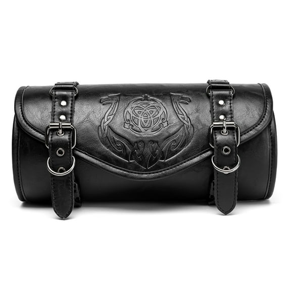 Motorcycle Gothic Punk Handlebar Storage Bag Multiple Pocket Organizer Secure Mounting Straps Ergonomic Design