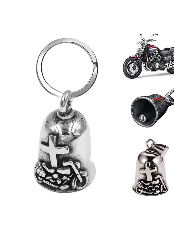 Motorcycle Guardian Bells,Motorcycle Bell Cross Key Chain, Luck Angel Gremlin Keychains for Motorcycle Rider Bikers