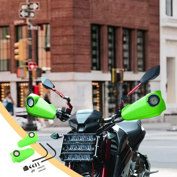 Motorcycle Hand Guards with LED Lights, Fall Protection Hand Covers, Carbon Fiber Pattern, Universal Fit, Black, Set of 2