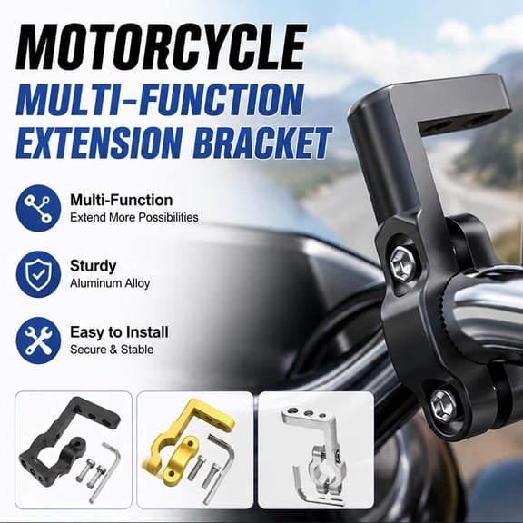 Motorcycle Handlebar Mount Bracket, Aluminum Alloy Extension for Phone GPS Camera, 22mm Universal Bar Clamp with M6 M8 M10 Holes,Sliver