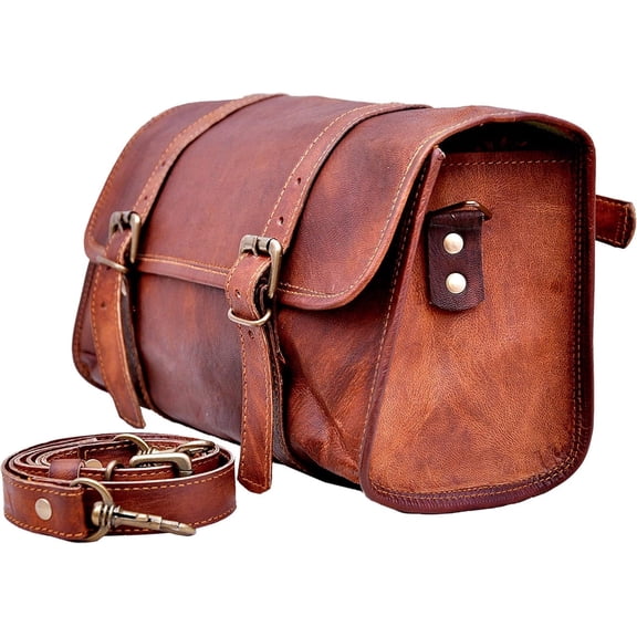Motorcycle Handmade Branded Shoulder Waist with Tool Pouch 2 Strap Brass Buckle Harley Bag Quick Release Clasp Reinforced for Handlebars Forks Sissy Bar Swing arm Motorcycle Tool roll Bag 2 in 1 Bag