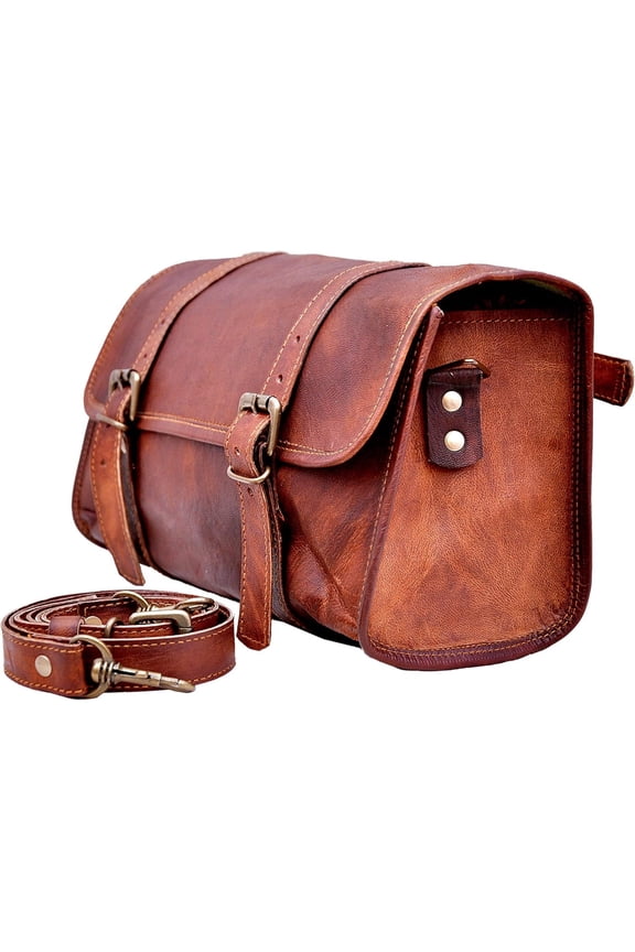 Motorcycle Handmade Branded Shoulder Waist with Tool Pouch 2 Strap Brass Buckle Harley Bag Quick Release Clasp Reinforced for Handlebars Forks Sissy Bar Swing arm Motorcycle Tool roll Bag 2 in 1 Bag